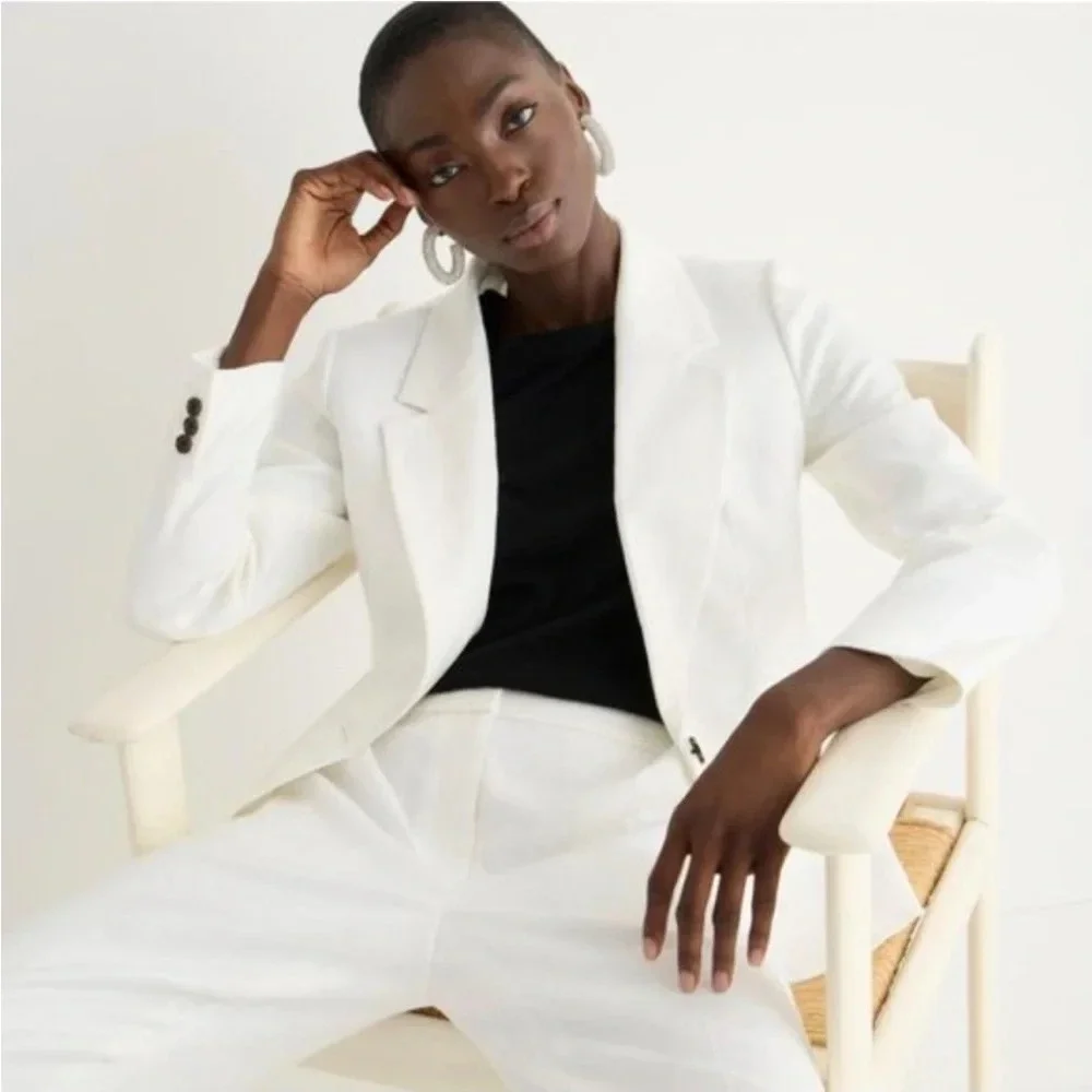 J Crew White 100% Linen Classic Suit Blazer | Size 0